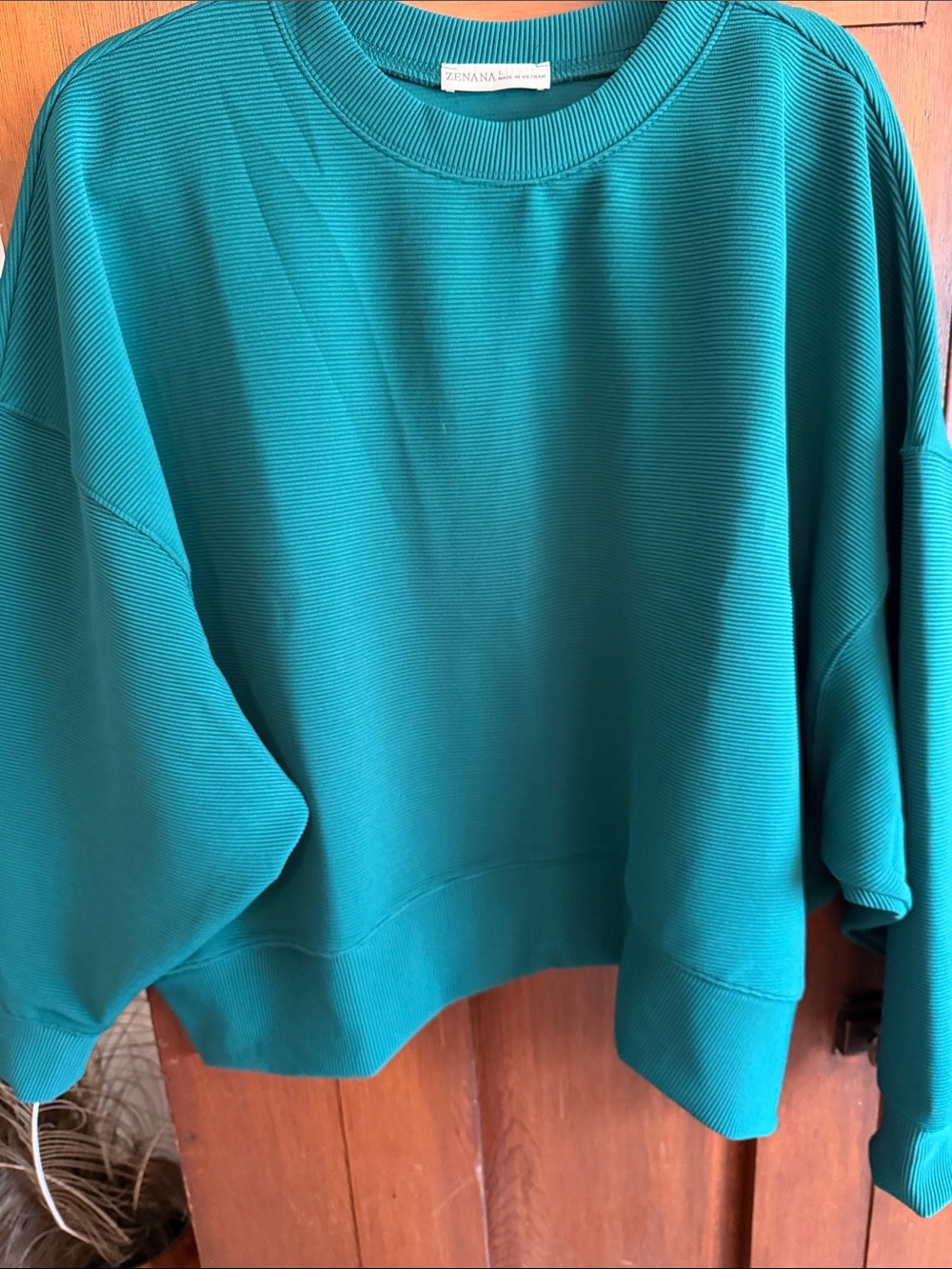 Zenana Outfitters Teal Ribbed Crewneck Sweater